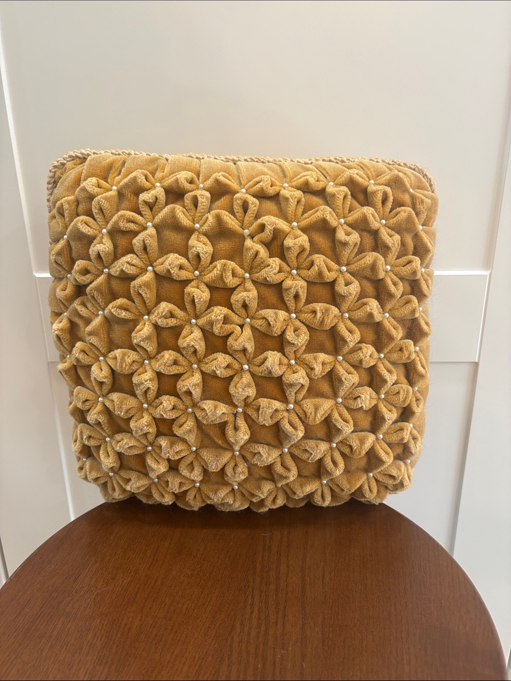 Set of 2 Decorative Mustard Pillow Set with Piped Edge and pearls